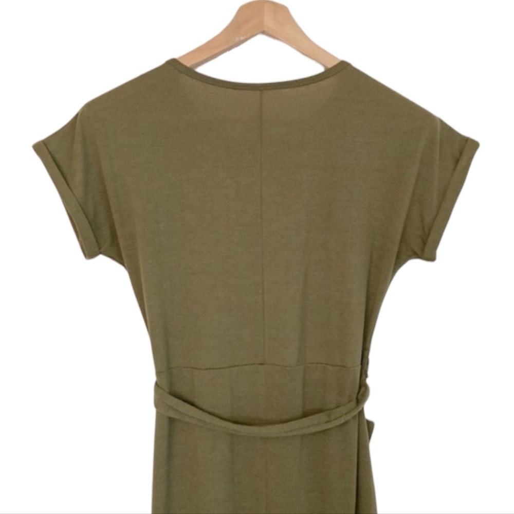 Army Green Faux Wrap Dress - Picture 5 of 9